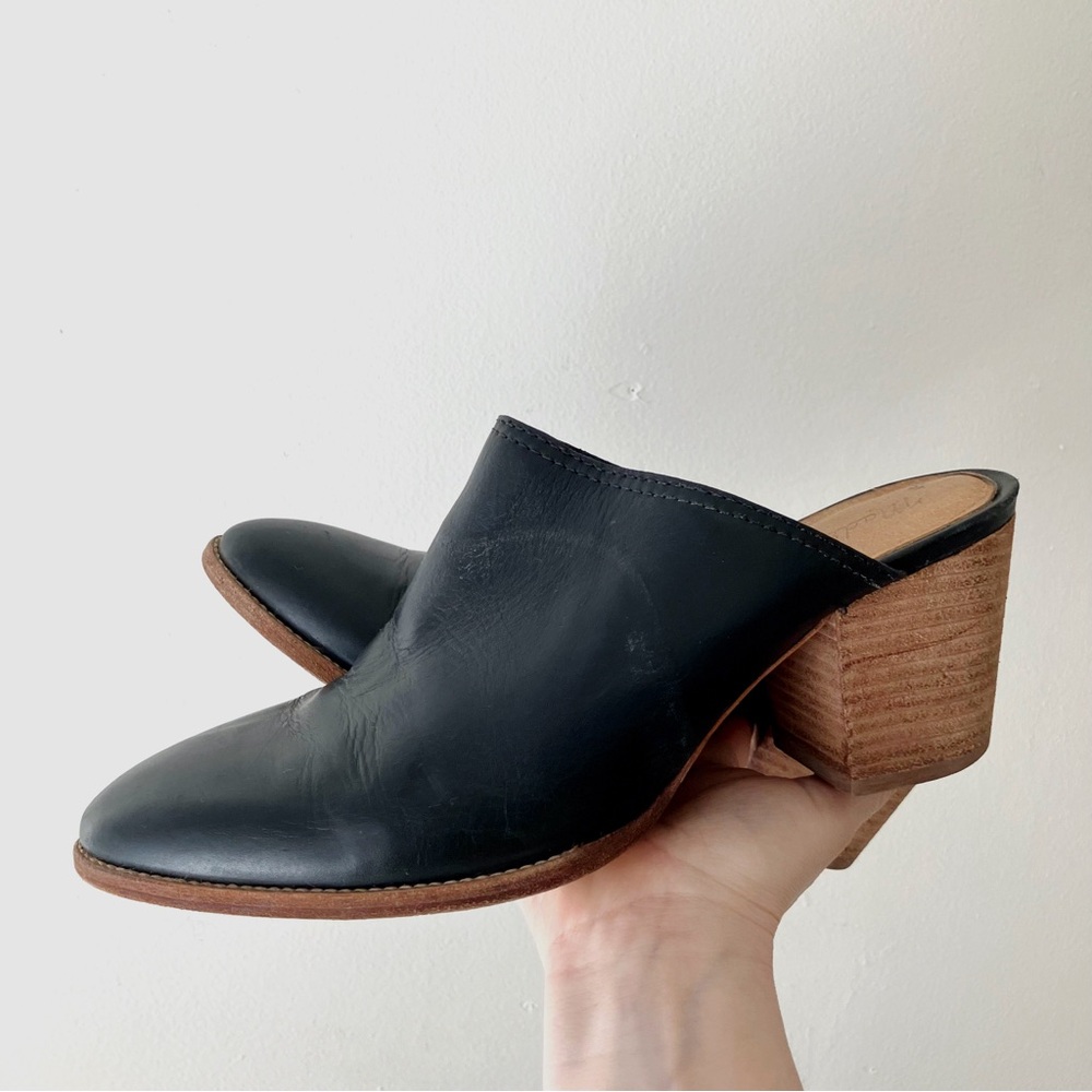 Madewell Black Leather Mules with Wooden Heel